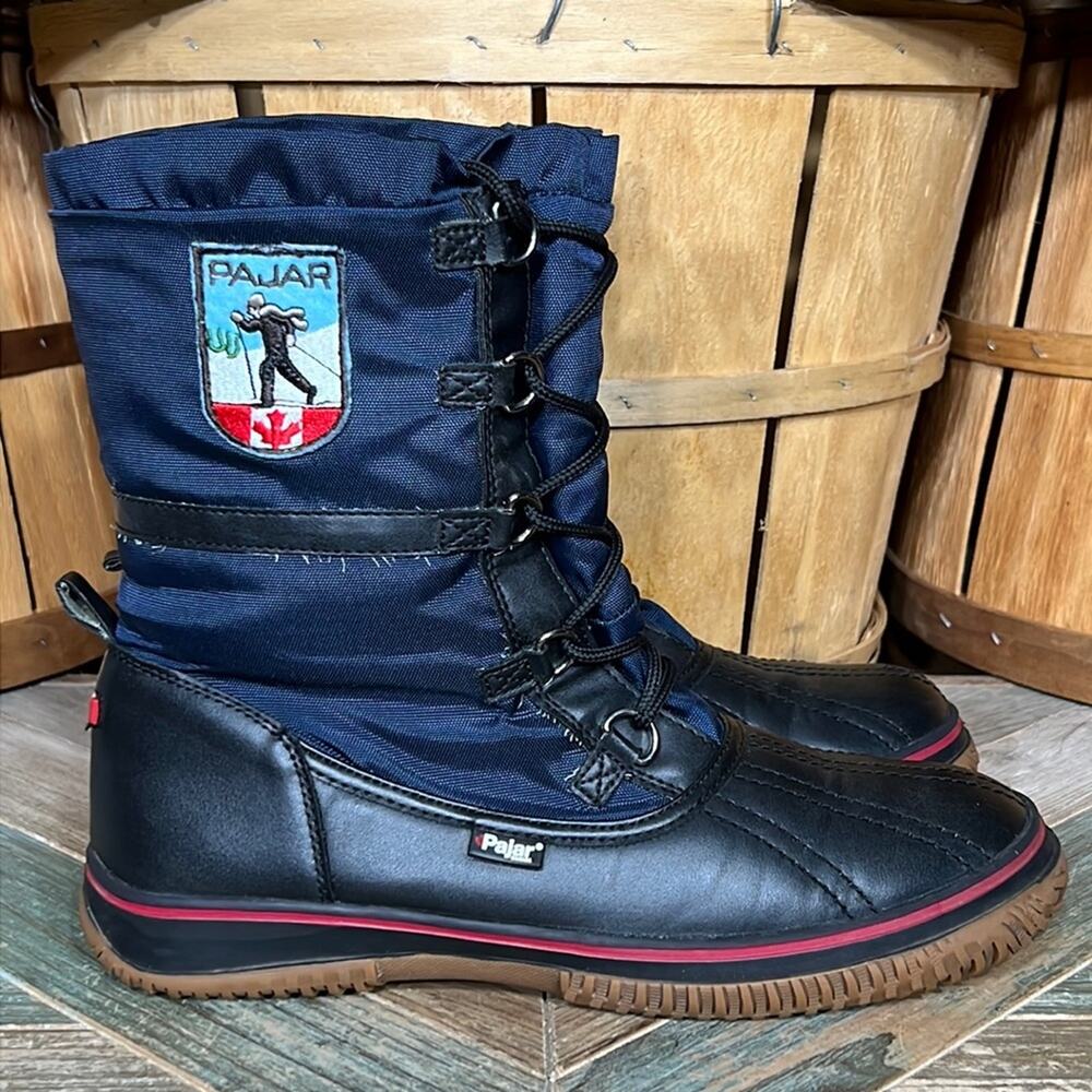 Pajar Grip Low Navy Black Faur Fur Insulated Waterproof Snow Boot Womens Size 11